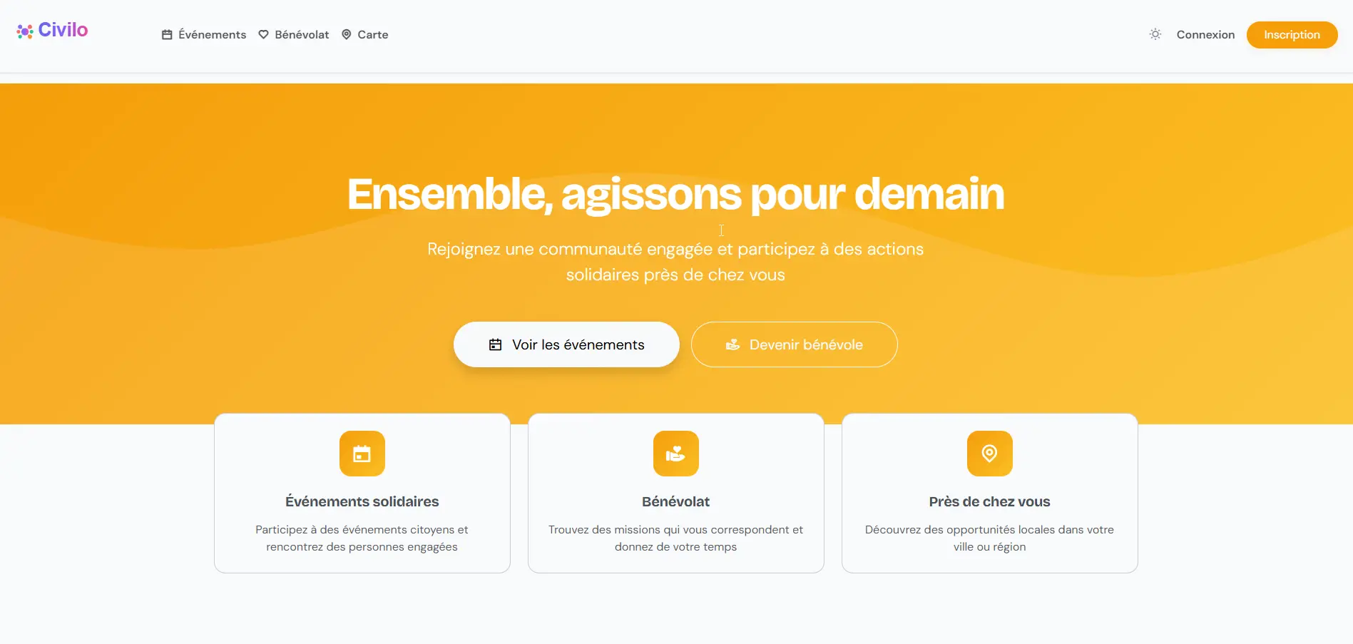 Capture d'écran de la plateforme Civilo.fr